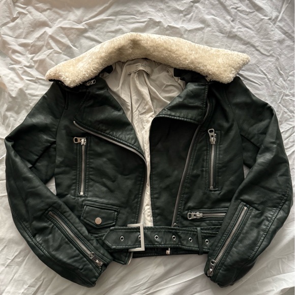 ZARA FAUX LEATHER FOREST GREEN JACKET - Picture 1 of 3